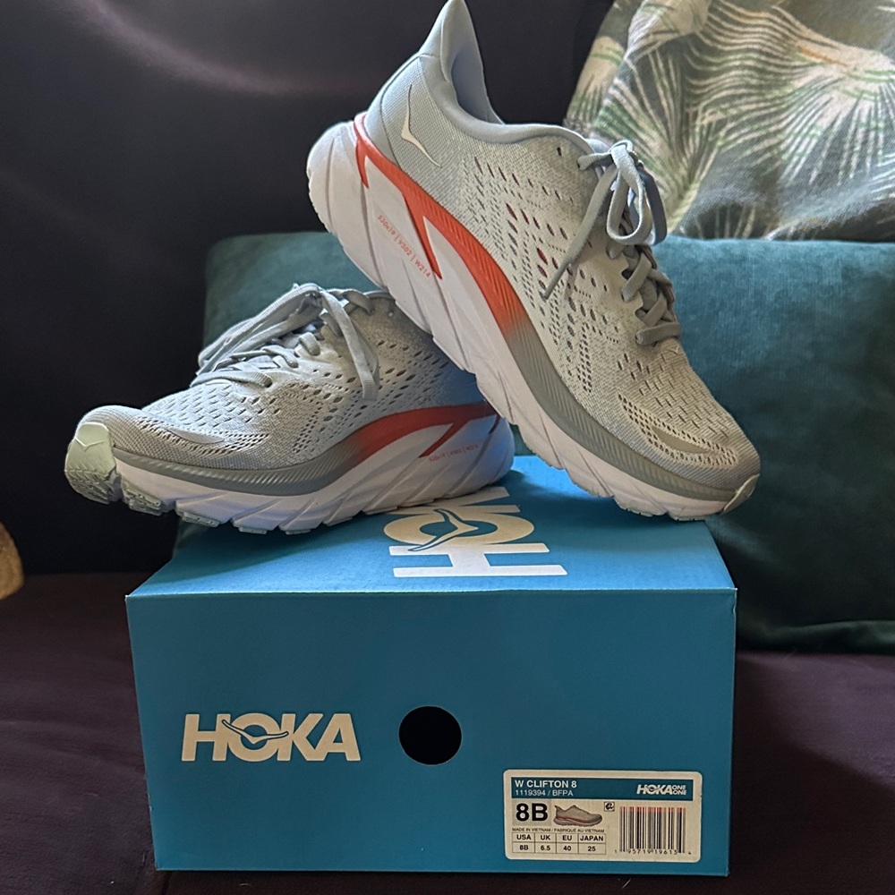 NEW! Hoka Women's Running Shoes in Light Gray with Orange Accent